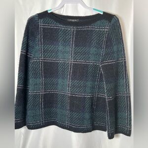 Ann Taylor Petites Women’s Size M Petite Green Plaid Pullover Sweater Wool Blend